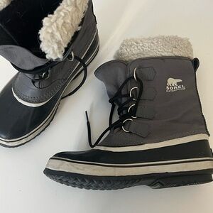 Sorel Gray and Black Rain & Snow Boots with Fur Lining